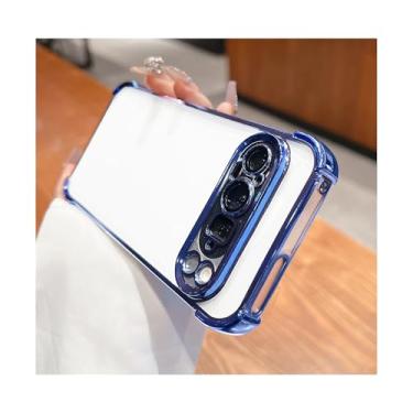 Imagem de Capa galvanizada macia para Google Pixel 9 Pro. Capa fina brilhante com parte traseira transparente. Protetor de câmera embutido para Pixel 9 Pro (azul claro, Pixel 9 Pro)