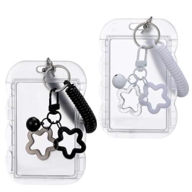 Imagem de YBEATY 2 porta-cartões de foto fofos, porta-cartões de foto transparente, porta-cartões de foto de acrílico com pingente de estrela, porta-cartões de identificação de acrílico para ônibus, acessórios