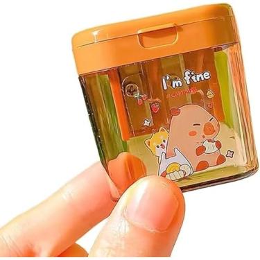 Imagem de Apontador de lápis manual criativo portátil (1 peça, cor aleatória) - design de capivara de desenho fofo, orifício duplo para escritório, uso doméstico (adequado para mulheres e homens)