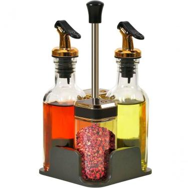 Imagem de Porta Temperos Condimentos Galheteiro Dourado Suporte 4pçs