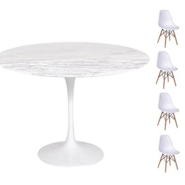 Imagem de Conjunto Mesa Redonda 107cm + 4 Cadeiras Branca