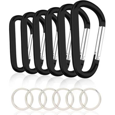 Imagem de 6 peças de mosquetão, mosquetões resistentes em forma de anel D, gancho para chaveiro, multiuso para acampamento, caminhada, mochila ou outras atividades ao ar livre, preto