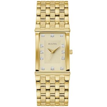 Imagem de Bulova Relógio masculino clássico de quartzo, aço inoxidável, Tom dourado, Diamante