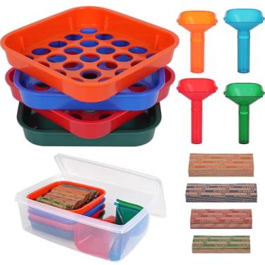 Imagem de PONNOR Bandejas classificadoras de moedas e tubos de contador de moedas, 4 bandejas separadoras de moedas codificadas por cores e tubos de classificadores de moedas com 100 peças sortidas