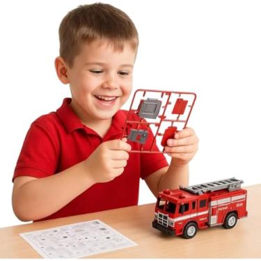 Imagem de Briunquedo Quebra Cabeça 3D em Madeira, Caminhão de Bombeiro com Fricção, Kit de Montar com 29 Peças, Mini Veículo