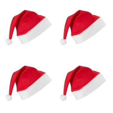 Imagem de Kit 4 Gorros de Papai Noel Tradicional, Veludo Vermelho com Pompom Branco, Acessório para Fantasia de Natal