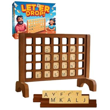 Imagem de Letter Drop! 2-Player Tile Strategy Board Game, Ages 13+. Build Letter Combinations Horizontally, Vertically, or Diagonally – Includes Game Grid, Stands, Bag, and Tiles