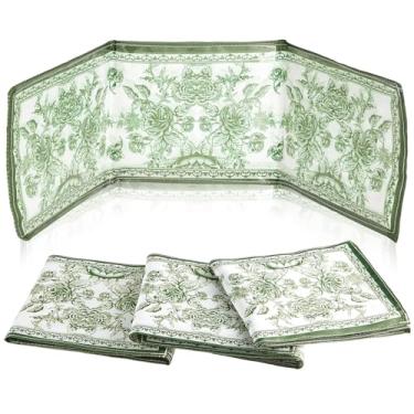 Imagem de 4 Pack Chinoiserie Mahjong Card Holder Fit Large Print Size(6 1/8’’x4 3/4’’) Green Chinoiserie Print Mahjong Card Sleeve Fabric Plastic Soft Scorecard Cover Mahjongg Cards Protector Set Gifts