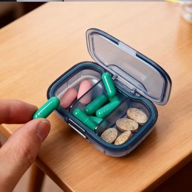 Imagem de Caixa organizadora de comprimidos transparente portátil para viagem, estojo compacto para comprimidos para armazenamento diário de vitaminas, 2 peças (azul)