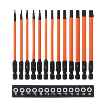 Imagem de Qivine Conjunto de 13 peças de brocas Torx longas de impacto de 10 cm, pontas de chave de fenda Torx longas T5 a T40, conjunto de brocas de aço S2 à prova de adulteração com magnético para chaves de