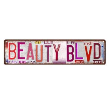 Imagem de Sixco Vintage Beauty Blvd Wall Decor Placas de rua Home Bar Café Metal Tin Signs 40 x 10 centímetros