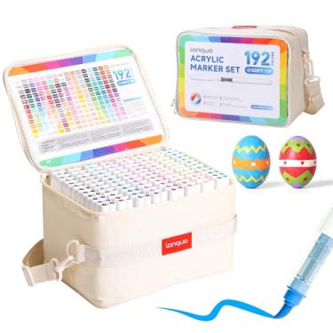 Imagem de YV-cozx Marcador de acrílico de 192 cores com bolsa de transporte, canetas marcadoras de tinta com ponta de pincel macio para vidro, metal, pedra, cerâmica, materiais de arte DIY para iniciantes