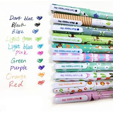 Imagem de Toshine Canetas coloridas fofas de tinta de gel multicoloridas, ponta fina para agenda, agenda, agenda, planejador de arte, 10 peças, floresta verde de 0,5 mm