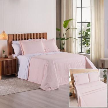 Imagem de Kit Cobre Leito + Jogo De Cama Premier Casal 7 Peças Hipercal 200 Fios 80% Algodão, 20% Poliéster - Rosa