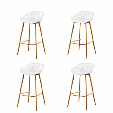 Imagem de Kit 4 Banquetas Altas Clarice Sidera Rivatti Polipropileno Branca Base Metal Aço