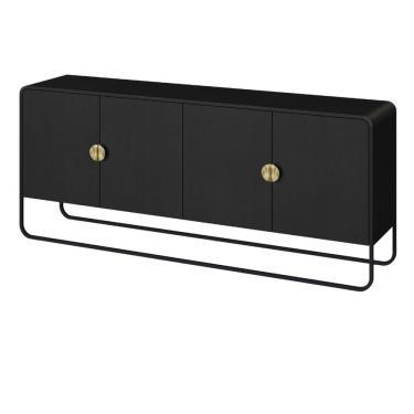 Imagem de Balcão Buffet Orgânico Luna Artesano 180 Cm (larg) Em Mdp Nero Quatro Portas Base Metal...
