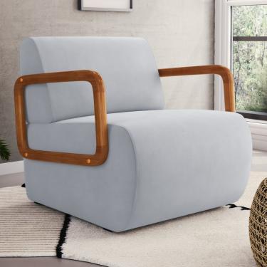 Imagem de Poltrona Decorativa Orgânica Living Kavya Veludo Cinza Claro - Desk Design