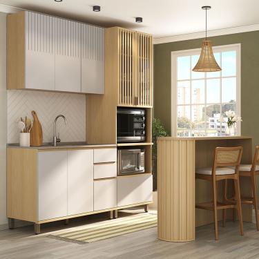 Imagem de Cozinha Compacta 100% Mdf 4 Pçs Bancada E Torre Quente ... Carvalho Uv-cinza Cris Pet-cinza Cris Uv