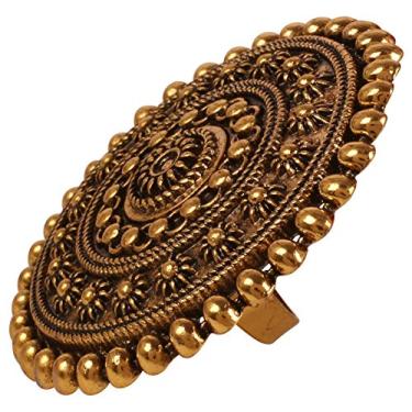 Imagem de Touchstone New Indian Bollywood Pretty Royal Rajwada Floral Rico Tamanho Ajustável Designer Casamento Joia Anel de Coquetel Dedo em Tom Dourado para Mulheres.