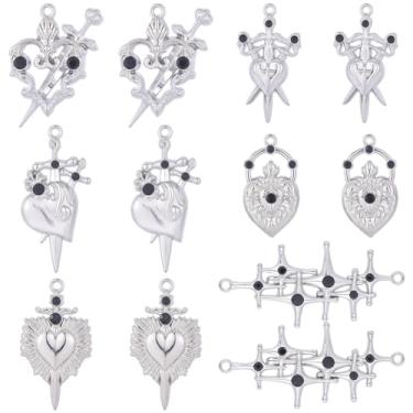 Imagem de SUNNYCLUE 1 caixa, 24 peças, 6 estilos, pingente de cruz de coração, prata, pingente gótico, liga metálica, strass, elos sagrados, tibetanos, conectores pingentes para fazer joias, colar, brinco