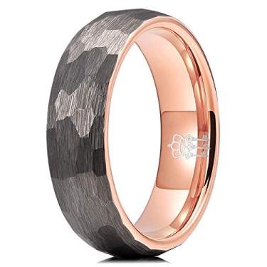 Imagem de Anéis de casamento de tungstênio martelado com três chaves, 4 mm, 6 mm, 8 mm, cinza, ouro rosa, anel de noivado interno