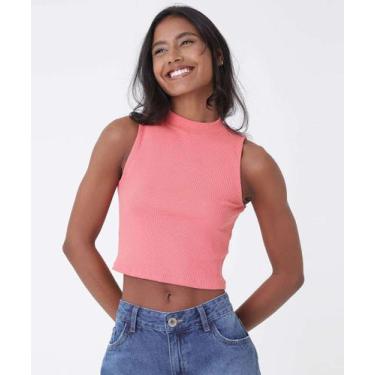 Imagem de Blusa Cropped Feminina Canelada Gola Alta Marisa-43013, Laranja, P