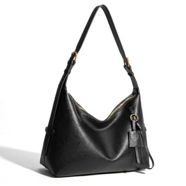 Imagem de NGGU Bolsa de ombro feminina de couro, grande, despojada, bolsa transversal para viagens e uso diário, 01 Preto