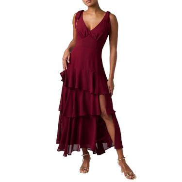 Imagem de Lulus Vestido longo feminino Arya em camadas, Vinho, PP