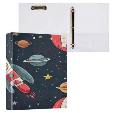 Imagem de Wassud Fichário de 3 anéis de 3 cm com clipe antiderrapante foguete de desenho animado, 1 pacote com fichário decorativo tamanho carta para escritório em casa
