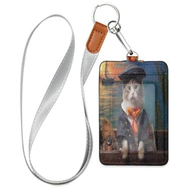 Imagem de Wassud Gato pirata (2) cordões de couro PU para crachás de identificação, porta-chaves, porta-crachás, cartões de crédito para escritórios, funcionários, estudantes, funcionários