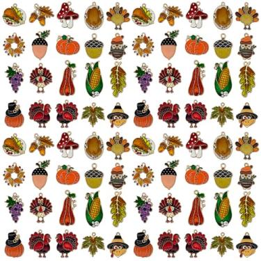 Imagem de Youdiyla Conjunto de pingentes de esmalte de outono e outono, 24 peças de pingentes decorativos com abóbora, esquilo, trator, coruja, design de peru para fazer joias DIY, artesanato (SN1606)