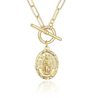 Imagem de Colar feminino de ouro virgem maria - Colar com pingente Virgen de Guadalupe banhado a ouro 14k, zircônia cúbica não manchada Católica dourada Nossa Senhora de Guadalupe, presente de confirmação de