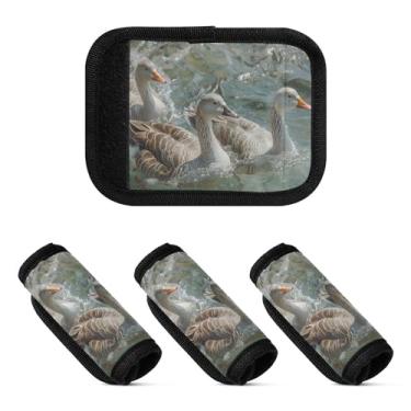 Imagem de Qilmy Pacote com 2 identificadores de bagagem de ganso cinza e alça confortável para carrinho de bebê, mala de viagem, acessórios de viagem de avião1454