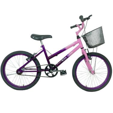 Imagem de Bicicleta Infantil Passeio Aro 20 Cesta Feminina Violeta/Rosa-Unissex