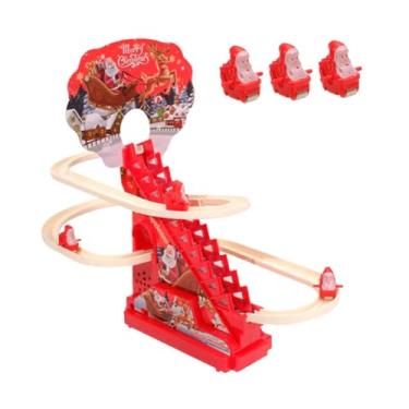 Imagem de KiBcsLic Brinquedo Elétrico Papai Noel Subindo Escadas, Pista de Escorregador, Enfeite de Mesa, Escada Criativa do Papai Noel para Crianças, Presente de Natal, com 6 Figuras Do Papai Noel