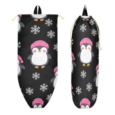 Imagem de xigua Suporte de parede para saco plástico de pinguins fofos com cordão, 1 pacote, reutilizável para decoração organizadora de sacolas de compras, meias, roupas íntimas e gravatas