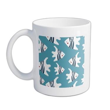 Imagem de Caneca Xícara De Café Porcelana 300ml Com Design De Submarinos E Peixes Coloridos