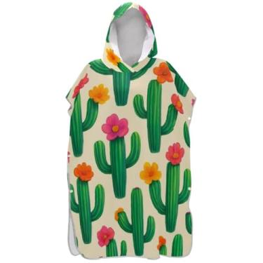 Imagem de Joisal Cactos Flores Bege Surf Poncho Trocador Roupão para Adultos Plus Size Homens Mulheres Poncho com Capuz Praia Moletom Toalha Natação