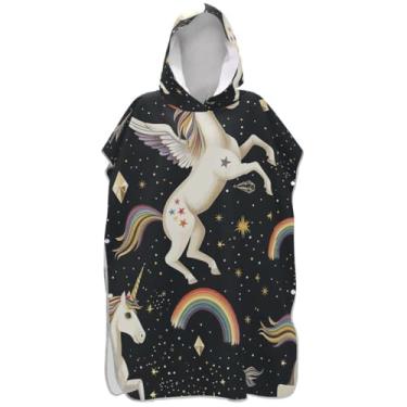 Imagem de Joisal Poncho de surfe para adultos trocador de roupas de banho com capuz toalhas absorventes para adultos ponchos para mulheres unicórnio fofo preto