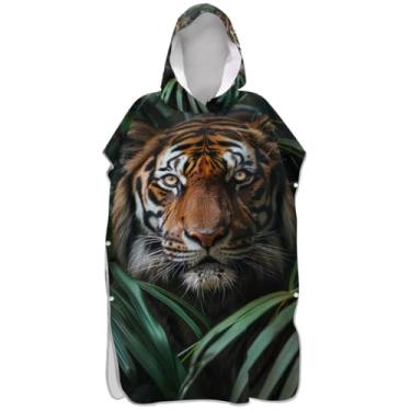 Imagem de Joisal Animal Tiger Surf Poncho Adulto Trocador de Roupa de Praia com Capuz Toalha Floral Absorvente Masculino Poncho com Capuz