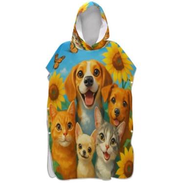 Imagem de Joisal Poncho de surfe absorvente para adultos trocador de roupas de banho de praia com capuz fofo gato cão animal floral adulto ponchos para mulheres