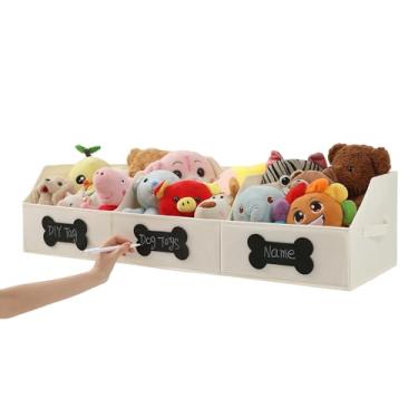Imagem de Qozary Cesta grande de brinquedo para cães com etiqueta DIY – Caixote de brinquedo dobrável para cães, caixa personalizada de tecido, armazenamento e organizador de trapézio para suprimentos para