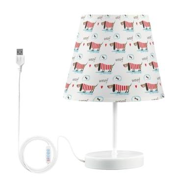 Imagem de Joisal Candeeiro de mesa de cabeceira pequeno listrado Dachshunds Bones com abajur de mesa de cabeceira, luminária de destaque