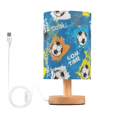 Imagem de Bola de futebol abstrata de fooball 2 lâmpadas pequenas para mesa de cabeceira, lâmpada de mesa moderna abajur amigável aos olhos, lâmpadas de sala de estar, decoração de quarto de dormitório