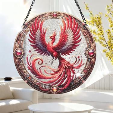 Imagem de 1 peça de decoração para pendurar apanhador de sol de acrílico colorido, fênix vermelha de fogo de 18 cm, decoração de janela com design de vitral impresso, ideia de presente e ornamento de jardim