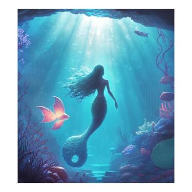 Imagem de Adesivo magnético azul sereia subaquática para lava-louças, capa decorativa para lava-louças para decoração de eletrodomésticos 58 cm L x 66 cm A