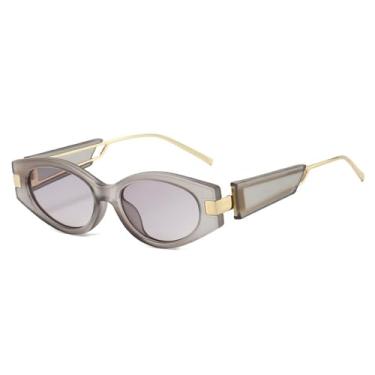 Imagem de Óculos de Sol UV400 - Olho de Gato, Hastes Largas, Casuais, Metálicos, para Homens e Mulheres, Esportivos, ao Ar Livre, Corrida e Ciclismo, Cinza