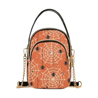 Imagem de Joisal Bolsa tiracolo feminina com estampa de pata marrom e antifurto, mini bolsa de ombro, Teia de aranha de Halloween, 15*21*8cm