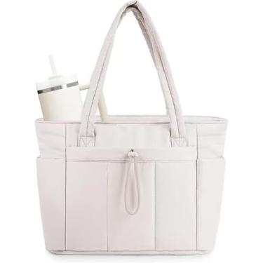 Imagem de Geelyda Bolsa feminina leve e fofa, com compartimentos, bolsa de ombro acolchoada para viagens, trabalho, academia - bege