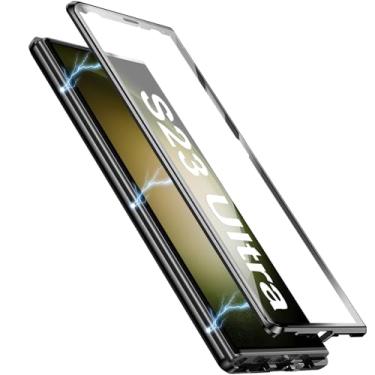 Imagem de [Material de metal] Capa para Samsung Galaxy S23 Ultra, capa de celular externa com proteção contra quedas de grau militar com tela de vidro integrada e protetor de lente da câmera, capa de metal para